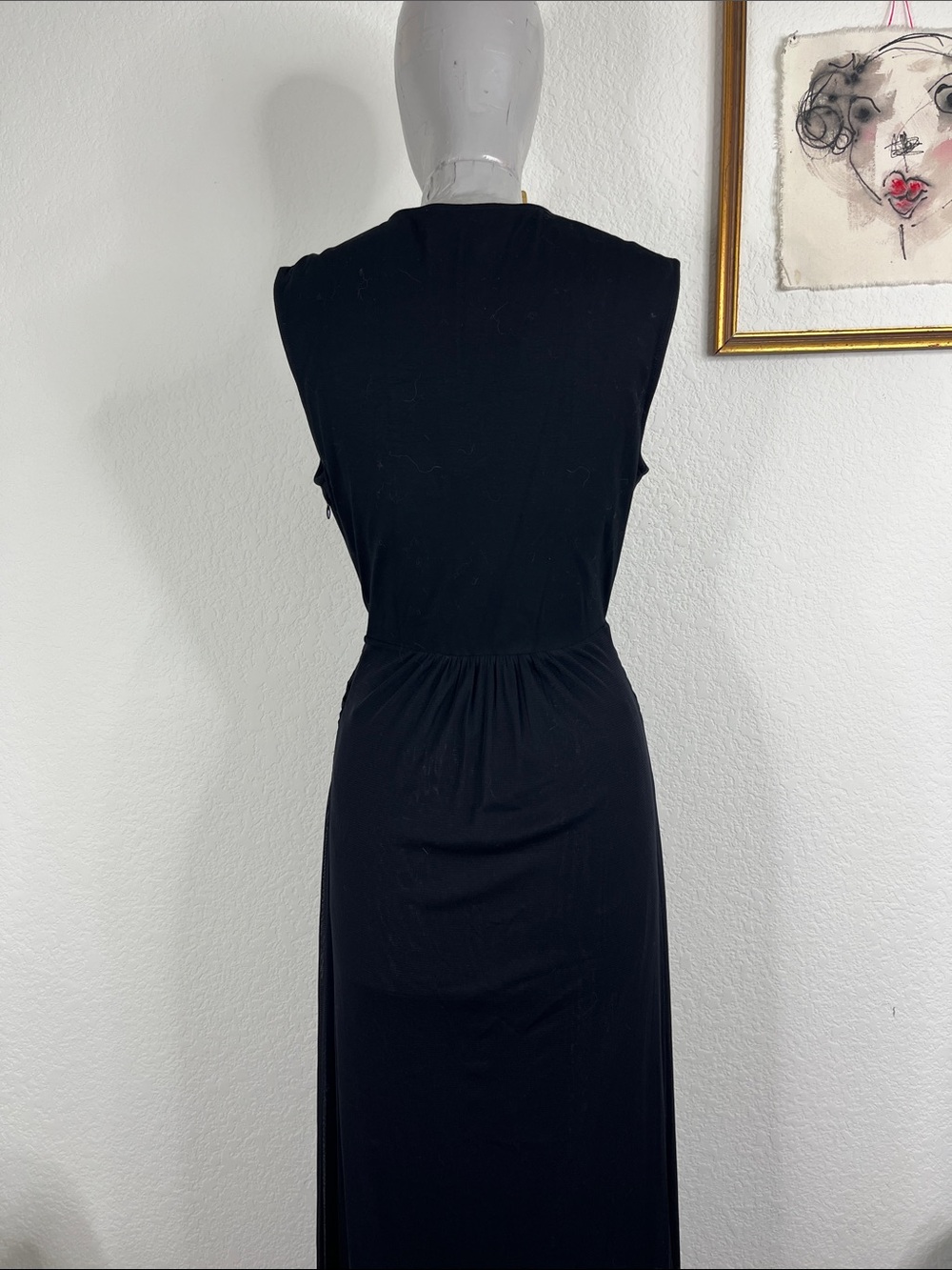 DIANE VON FURSTENBERG Marika Ruched Stretch Mesh Maxi V Neck Cross Dress - Picture 9 of 14